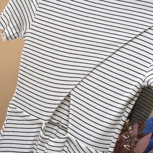 ASOS Striped turtleneck mini dress black white stretchy fit & flare cut out back - Picture 8 of 10